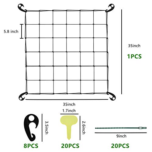 Plant Growing Tents 3X3Ft Stretchy Trellis Netting Flexible Grow Tent Net For 3X3 4X4 5X5 4X2 And More Size Indoor Grow Tents (Single 6" Mesh Net, 36 Grow Spaces)With 8 Hooks,20 Plant Labels,20 Ties #TOP1