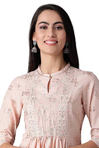 Image of W for Woman Women's Cotton Relaxed Fit Anarkali Mandarin Neck Gathered Kurta
