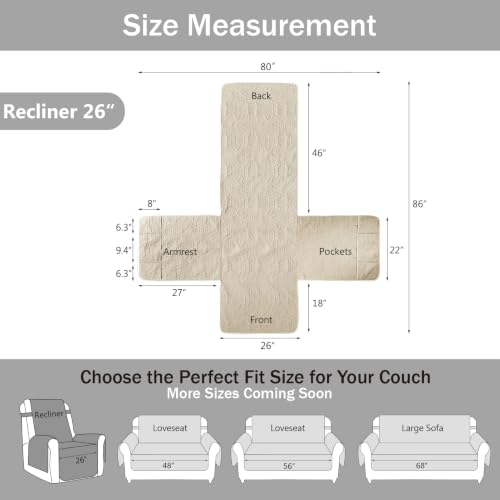 Image of Camel Recliner TV Chair Covers, Quilted Decor Water-Repellent Medium Lazy Boy Chair Covers, Pet Friendly Recliner Slipovers for Dogs Cats, Washable Couch Cover (Recliner 26 inch, Camel)