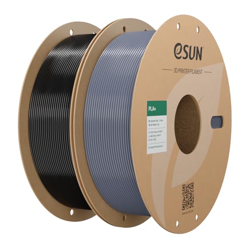 Image of eSUN PLA+ Filament 1.75mm, 3D Printer Filament PLA Plus, Dimensional Accuracy + /- 0.03mm, 1KG per Spool, 2 Spools 3D Printing Filament, Black + Grey