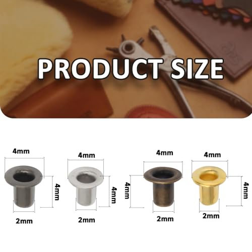 Litoexpe 2MM Tiny Grommets Eyelets 800 Pcs, Self Backing Eyelets for Bead Cores, Clothes, Leather, Canvas (4 Colors) - Thumbnail 2