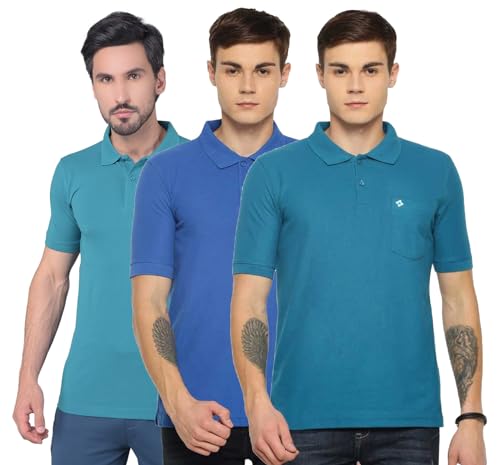 Image of Dollar Men's Pack of 1 Solid Cotton Blend Polo Neck T-Shirt