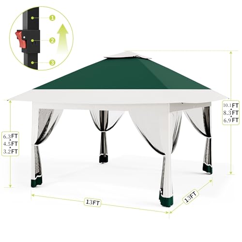 Outdoor Patio Gazebo 13x13ft, Pop Up Gazebo with Mosquito Netting, Outdoor Canopy Tent with 4 Ropes 8 Stakes, Portable Carrying Bag and Double Roofs, Patio Portable Tent for Outside Garden, Backyard - Image 7