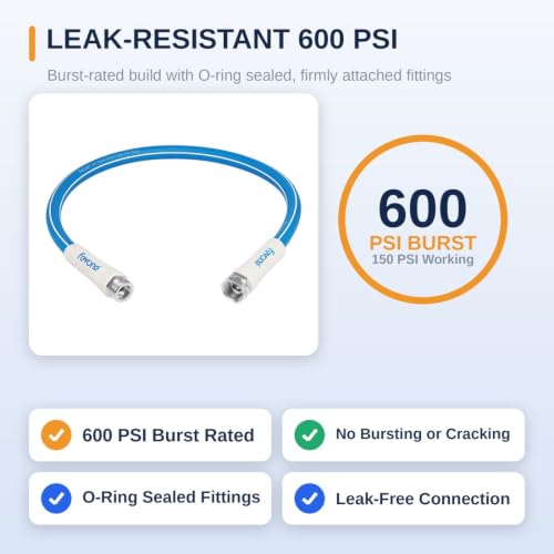 Image of FEVONE 3 ft Lead-in Garden Hose, Hose Reel Leader Hose | Flexible No Kink, Hybrid Polymer Heavy Duty Water Hose, 5 /8 ID, 600 PSI, Aluminum 3 /4 GHT Fittings for Garden Watering