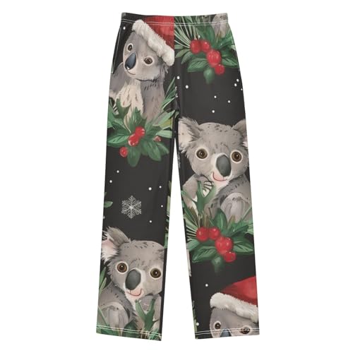 Koala with Xmas Hat Boys Long Pants Soft Trousers Elastic Waist Kids Lounge Bottoms with Pockets S-XL