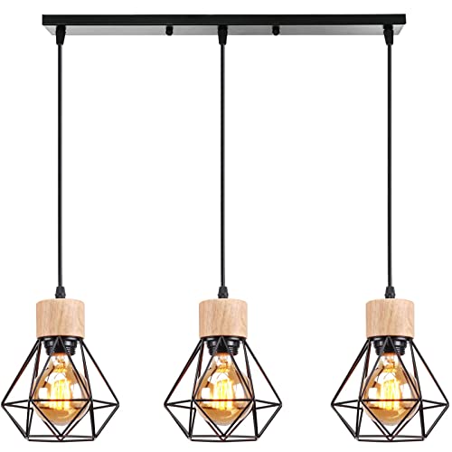 Plafonnier Suspendu Rétro Hofstein - Métal Noir Et Bois - 1 à 3 Lumières - Salon, Chambre