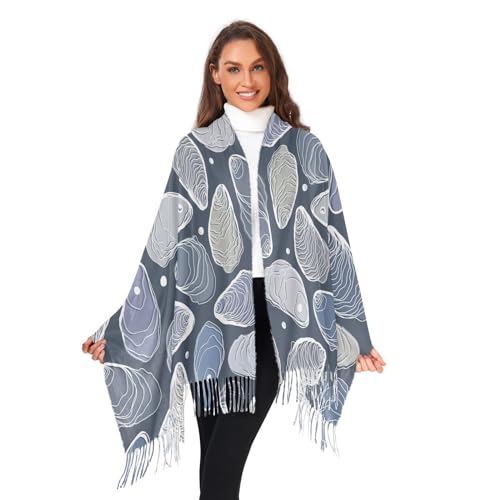 VIGTRO Women Wrap Pashmina Shawl Oysters and Pearls Line Pattern Cashmere Feel, Winter Warm Long Scarf with Tassels for Evening Dress & Wedding