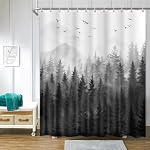 Nature Forest Shower Curtain Black Woodland Pine Tree Landscape Bathtub Curtain Bath Decor Waterproof Polyester Fabric with Hooks 72x72 inch