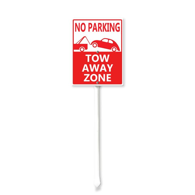 Horienteeon No Parking Tow Away Zone Yard Signs with Stake 11.5×15cm(Red), Outdoor Sign with No Parking Symbol, Sturdy Aluminum Sign, No Parking Sign,Tow Away Zone Sign