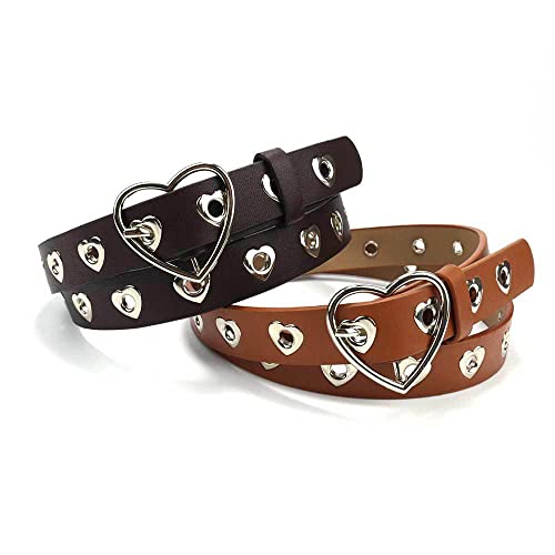 Sjyfal Women Grommet Belt Leather Punk Belts Rock Jeans Belts For Men Brown #TOP2