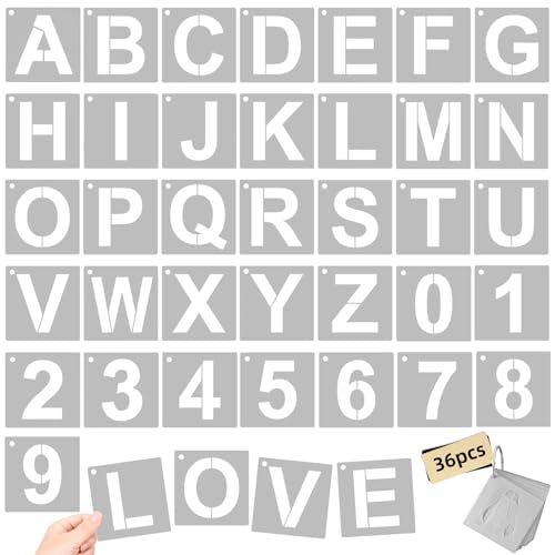 3 Inch Large Reusable Plastic Letter Stencils & Number Stencil (Template 4 Inches Long Font 3 Inches) 36 Pcs Alphabet Art Craft Set for Wood Wall Rock Signage Door Porch Chalkboard DIY Projects