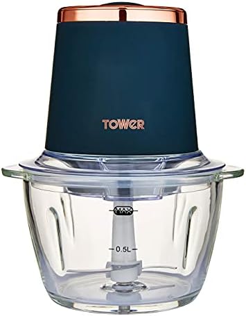 Tower Cavaletto T12058MNB Glass Bowl Chopper, 1L, 350W, Midnight Blue and Rose Gold