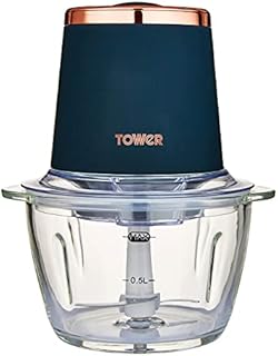 Tower Cavaletto T12058MNB Glass Bowl Chopper, 1L, 350W, Midnight Blue and Rose Gold