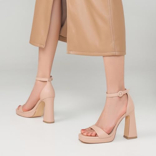 Image of TEAIEUI Platform Heels for Women Chunky High Heels with Ankle Strap Square Toe Strappy Heels for Women Heeled Sandals