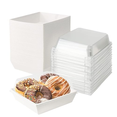 Hniuyun 50Pack Paper Charcuterie Boxes with Clear Lids White Square Food Containers Dessert Boxes for Bakery Slice Cake Cupcake Sandwich and Cookies (12cm)
