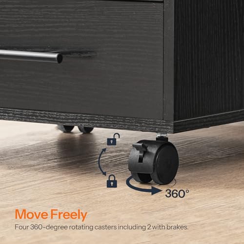 Image of HOOBRO 7-Drawer File Cabinet, Wooden Office Cabinet with Drawers, Mobile Storage Cabinet, for Home Office, Study, Easy Assembly, Black BK07WJ01