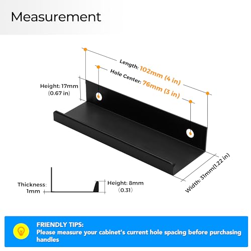 Image of Ravinte 6 Pack Finger Pulls for Cabinets 102mm /4 Length Black Edge Pulls | 76mm /3 inch Hole Center Concealed Handles, Tab Handle Profile, Minimal Look, For Kitchen Drawers Tab Handle