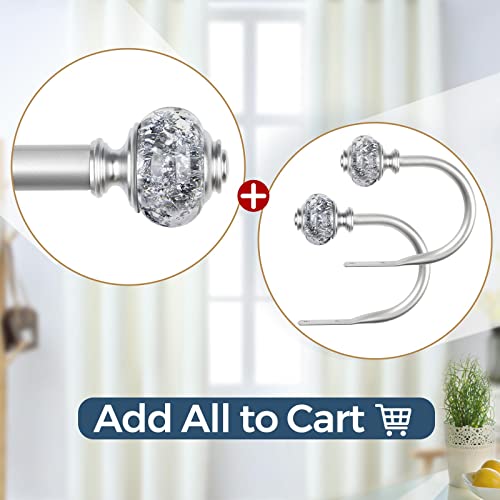 Usfook 1 Inch Curtain Rods For Windows, 72 To 144 Inches (6-12 Ft) Telescoping Single Drapery Rod Set With Translucent Finials Embedded With Silver Foil, Silver #TOP5