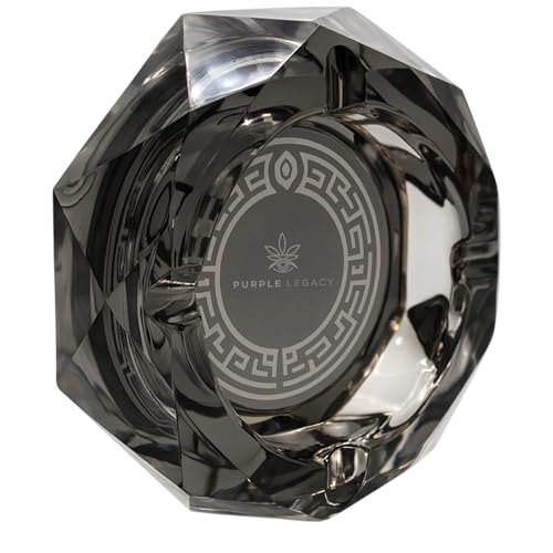 PURPLE LEGACY® Aschenbecher Glas Groß Kristallglas - Dark Grey, Laser Gravur, 280g - Eleganter & Robuster cooler Aschenbecher Edel mit Antirutsch Boden Ash Tray