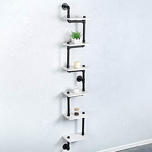 Industrial Pipe Shelving Wall Mounted,11.8in Rustic Metal Floating Shelves,Wall Shelf Unit Bookshelf Hanging Wall Shelves,Steampunk Real Wood Book Shelves,Farmhouse Kitchen Bar Shelving(6 Tier)