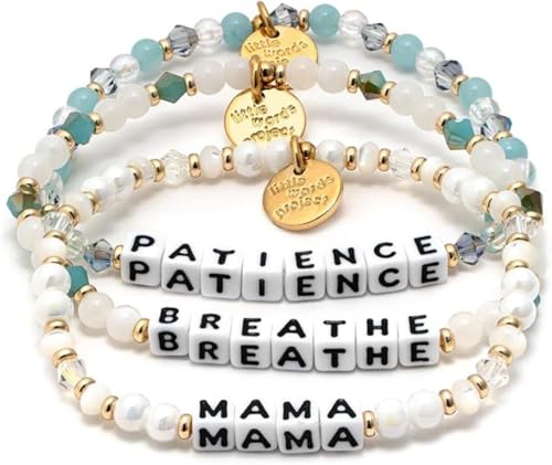 Little Words Project Handcrafted and Uniquely Designed Beaded Bracelets - Mama Stack - Set of 3 Bracelets - Breathe Patience Mama