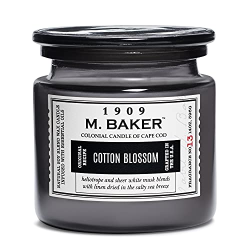 Colonial Candle Cotton Blossom Scented Jar Candle, M. Baker Collection, 2 Wick, Grey, 14 Oz - Up To 60 Hours Burn #TOP27