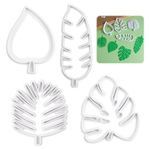 Tropical Leaf Cookie Cutters Set, 4 Pcs Leaf Cutters for Cake Decorating Biscuit Molds Troptical Leaf for DIY Decorative Baking Tool Plastic Mold for DIY Biscuit Cake Pastry Tools