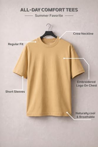 Image of Van Heusen Men's Crew Neck T-Shirt - Soft & Breathable Cotton | Regular Fit | Comfortable Everyday Casual Wear | Short Sleeves | Summer Favorite |Solid Colors | Style 60052|Available in Pack of 1 & 2