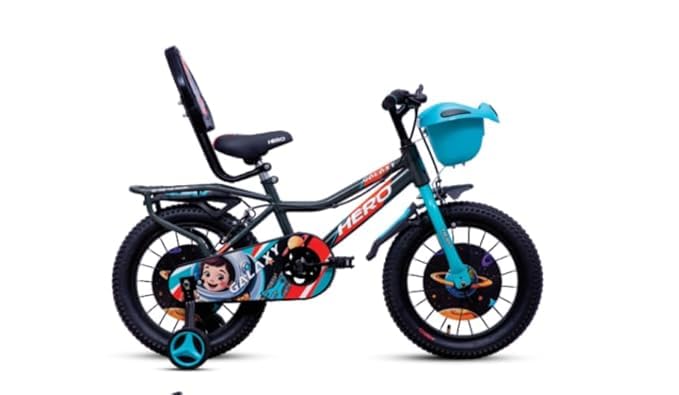 Image of Hero Galaxy Kids Bicycle with Training Wheels | Backrest & Basket | Single Speed Kids Cycle for Boys & Girls (3-6 Years) | Steel Frame | Adjustable Seat | Cartoon Printed Chain Guard (16T)