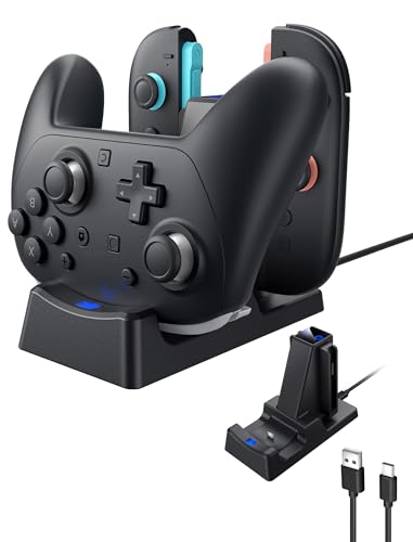 Switch 2 �Ή� 3in1 �[�d�h�b�N Joycon�EPro�R���g���[���[�Ή��ESwitch 2�A�N�Z�T���E�[�d�w��LED�t�E���[�@�\�t�EUSB C�P�[�u���t