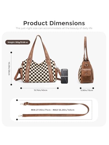 Image of hibear Checkered Hobo Bag for Women City Tote Handbag Trendy Slouchy Crossbody Bag Canvas Vintage Shoulder Bag 2026 New