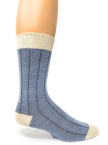 WARRIOR ALPACA SOCKS - Women's Two Color Baby Alpaca Wool Wide Ribbed Comfort/Bed Socks - Color Block3