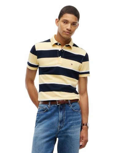 Image of Tommy Hilfiger Men's Short Sleeve Polo Shirts in Slim Fit with Stretch and Organic Pique Cotton