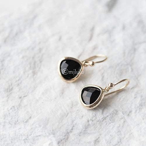 Dainty Simulated Black Onyx Dangle Earrings, 14k Gold-Plated, Hypoallergenic, Lightweight Crystal Drops, Minimalist Black and Gold Jewelry by MJLULU - Image 7