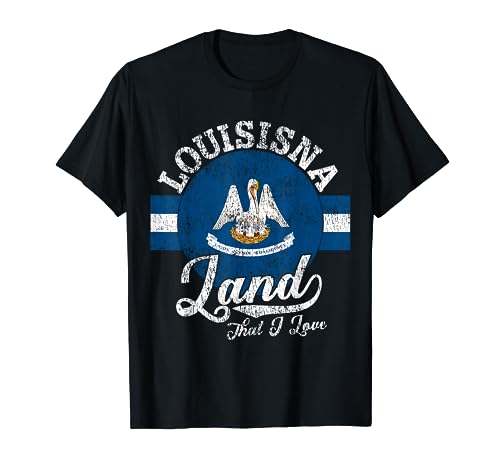 Bandera envejecida de Louisiana Land That I Love With Louisiana Camiseta