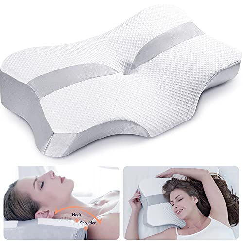 Contour Memory Foam Pillow, Yarkor Orthopedic Pillows for Neck Pain, Ergonomic Cervical Pillow for Side Sleepers, Back and Stomach Sleep (with Machine Washable Pillowcase)