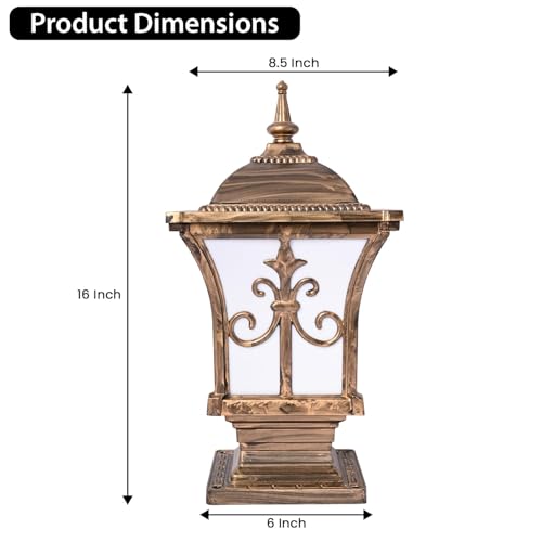 Image of GIGAWATTS ‎TRISHUL Outdoor Gate Light - 101% Rust & Waterproof Die-Casting Aluminium Exterior Piller Lamp Base Mount for Garden, Boundary Walls & Home Entrances (B22 Holder, Bulb Not Included, Gold)