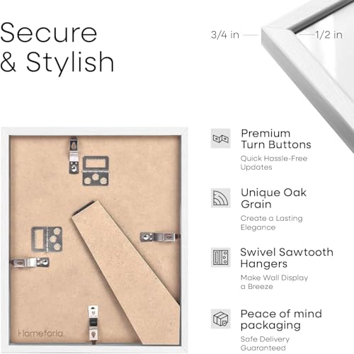 Image of Homeforia 5x10 Business License Frame White, High End Oak 5 x 10 White Wood Document Certificate Frame with Mat 4x9, 10x5 Wooden Picture Frames for Wall or Tabletop, Tempered Glass, Wall Kit, Set of 2