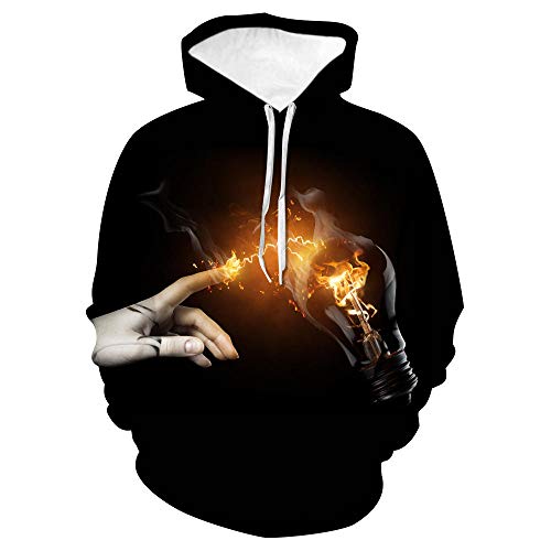 Preisvergleich Produktbild EZEZWSNBB Unisex 3D Druck Hoodie Finger und Glühbirne Kapuzenpullover Langarm Sweatshirt Kapuzenjacke mit Taschen Erwachsene und Jugendliche M
