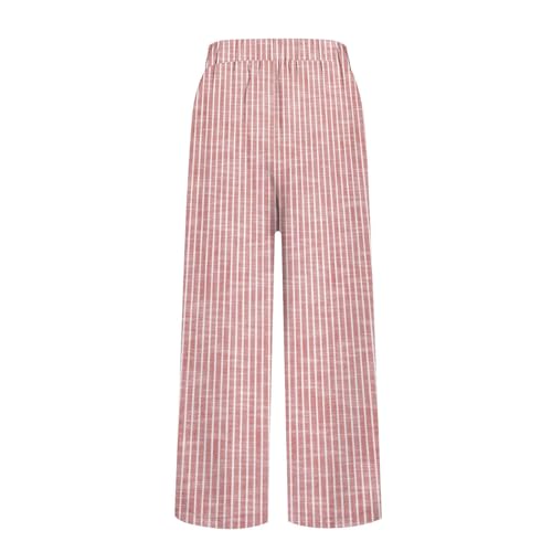 Striped Pants for Women High Waisted Elastic Beach Pants Casual Loose Lightweight Straight Leg Trousers with Pockets3