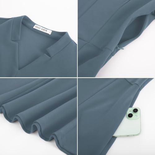 Image of GRACE KARIN Work Dresses for Women 2026,Midi Business Dress,3 /4 Sleeve Classy Fit and Flare Dress with Pocket