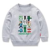 [ビューテ] マインクラフト 子供服 春秋 スウェット 長袖 クルーネック 男の子 女の子 綿100% キッズ 薄手 カジュアル 小学生 トップス プレゼント グレー 140CM