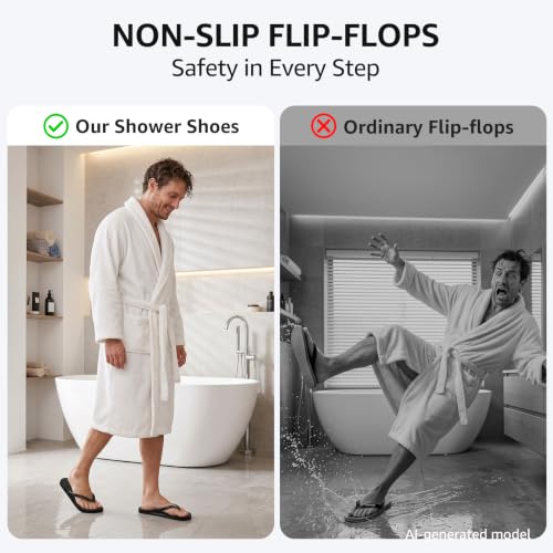 STQ Shower Shoes Men Flip Flops Quick Drying with Drain Hole, Black Size 10 — view 6