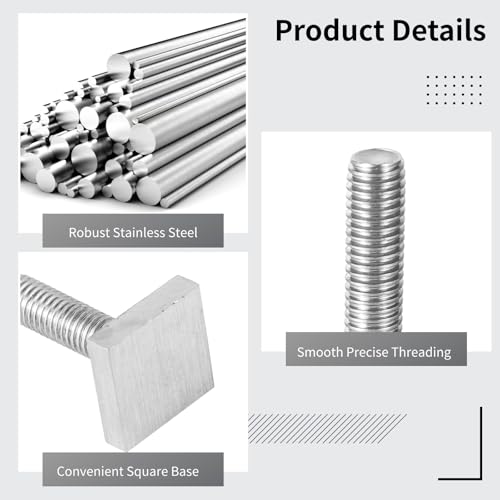 Image of 12 Pcs T Slot Bolts, M8x30 mm (1.18 inch) Four Square Head T-Bolts, Stainless Steel T-Track Bolt Adapters with Washers & Nuts for Roof Rack Cross Bars, Bike Kayak Racks