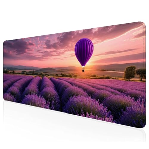 Fioletowa podkładka pod mysz 900 x 400 x 3 mm, kwiatowa podkładka pod mysz, bardzo duża podkładka pod mysz do gier, wodoodporna, podkładka ochronna na biurko z antypoślizgową podstawą, podkładka pod
