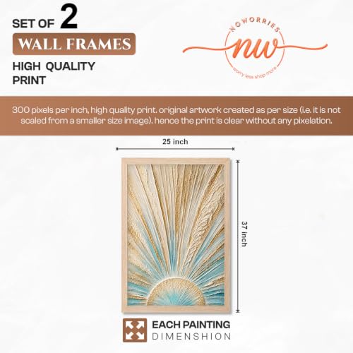 Image of NoWorries Coastal Sunrise Wall Painting Set of 2 with Frame | Textured Sunburst & Beach Landscape Artwork, Ocean Mountain Floral Nature Wall Decor for Living Room, Bedroom, Office and Home Decoration (Art-3, 25x37inch)