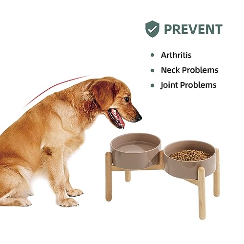 Ceramic 8.2inch Raised Dog Bowl with Stand for Large- Breed Dogs, Pet Food and Water Feeder (Double Bowl with Stand - Brown Coffee) - Image 5