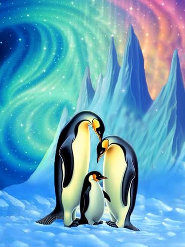 SKRYUIE Kit de pintura de diamantes 5D con diseño de pingüino glaciar Aurora, kit de pintura con diamantes, juego de bordado de manualidades, decoraciones (16 x 20 pulgadas)