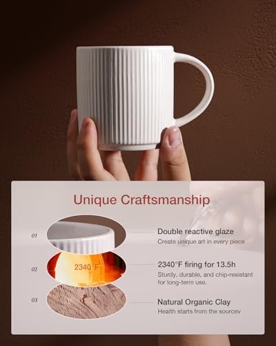 famiware Coffee Mug Set for 4, Star 12 oz Catering Mugs Cup Set with Handle for Coffee, Tea, Cocoa, Milk - Ceramic Stoneware Drinkware Set, Matte White - Image 4