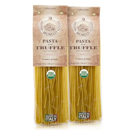 Morelli Italian Truffle Linguine Pasta - Gourmet Organic Pasta Handmade in Small Batches, Imported from Italy, Made With Durum Wheat Semolina - 8.8 ounce / 250 g (2 Pack)